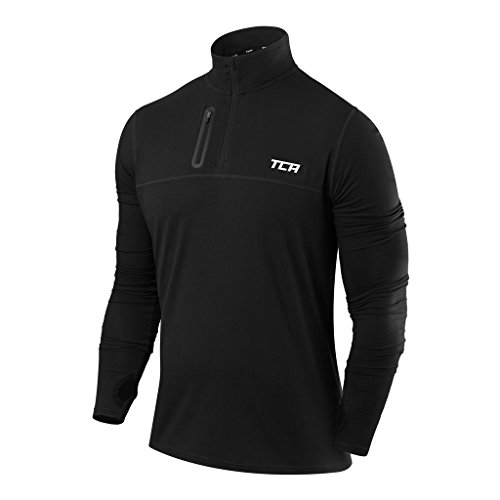 TCA Herren Fusion Pro Quickdry Langarm Lauf Shirt mit Halbem Reißverschluss - Schwarz/Schwarz, M von TCA