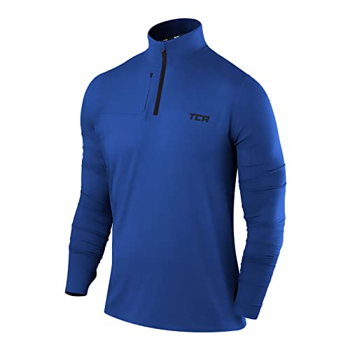 TCA Herren Fusion Pro Quickdry Langarm Lauf Shirt mit Halbem Reißverschluss - Blau, S von TCA