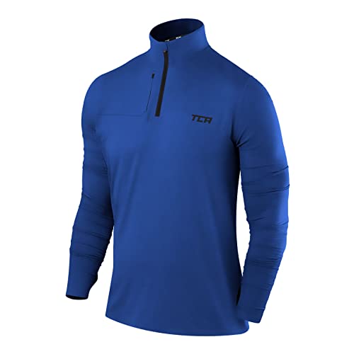 TCA Funktionsshirt Herren Langarm - Fusion Pro Quickdry Langarmshirt atmungsaktiv - Wandershirt Laufshirt mit Reißverschluss - Outdoor Longsleeve Sport Pullover - Blau, S von TCA