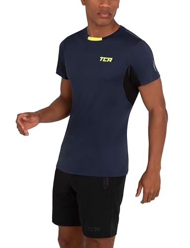 TCA Sportshirt Herren Kurzarm - Atomic Quickdry Funktions T-Shirt - Sport Tshirts Herren Fitness - Traningsshirt atmungsaktiv - Laufshirt Männer kurz - Fahrradshirts - Dunkelblau, S von TCA