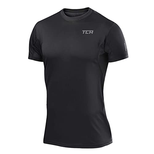 TCA Sportshirt Herren Kurzarm - Atomic Quickdry Funktions T-Shirt - Sport Tshirts Herren Fitness - Traningsshirt atmungsaktiv - Laufshirt Männer kurz - Fahrradshirts - Schwarz(UPF 50+), XXL von TCA