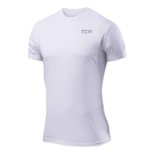 TCA Sportbekleidung Activewear für Herren - Männer Sportshirt Kurzarm - atmungsaktives Funktionsshirt für Herren - Männer Laufshirt & Atomic Sport Shirt - Quickdry Gym Shirt - Weiss(UPF 50+), S von TCA