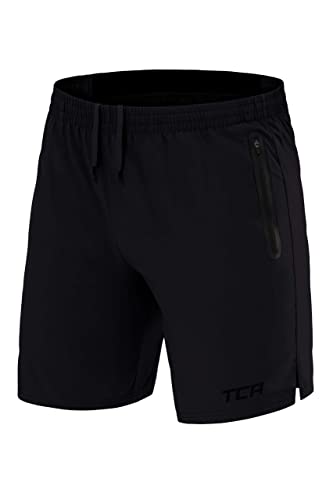 TCA Herren Elite Tech Leichte Laufhose Gymshorts Trainingsshorts und Laufshorts mit Reißverschlusstaschen - Sporthose Herren Kurz - Schwarz, M von TCA