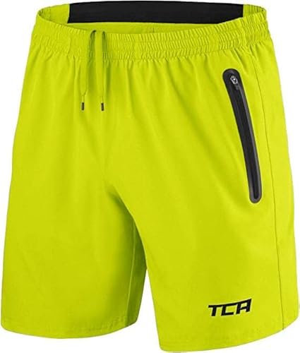 TCA Herren Elite Tech Leichte Laufhose Gymshorts Trainingsshorts und Laufshorts mit Reißverschlusstaschen - Sporthose Herren Kurz - Gelb, M von TCA
