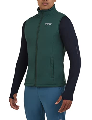 TCA Herren Flyweight winddichte Lauf- und Fahrradweste mit Reißverschlusstaschen - Grün, XL von TCA