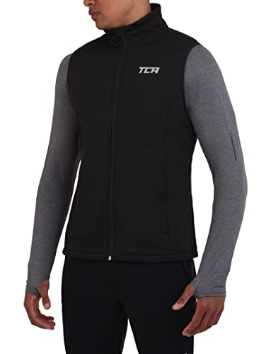 TCA Herren Flyweight winddichte Lauf- und Fahrradweste mit Reißverschlusstaschen - Schwarz, XL von TCA