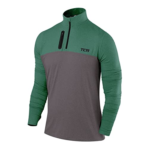 TCA Herren Fusion Pro Quickdry Langarm Lauf Shirt mit Halbem Reißverschluss - Grün, L von TCA