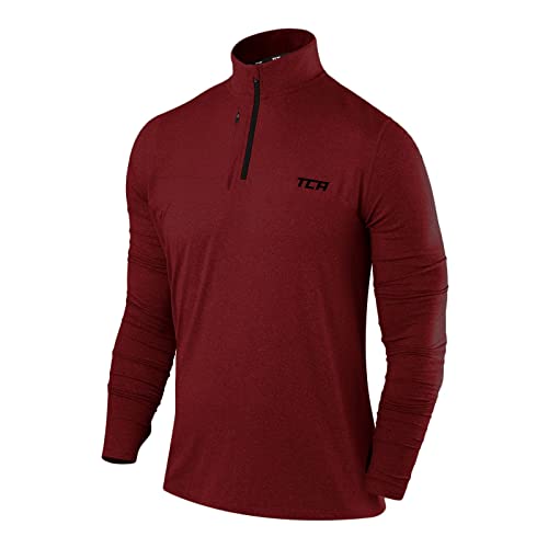 TCA Funktionsshirt Herren Langarm - Fusion Pro Quickdry Langarmshirt atmungsaktiv - Wandershirt Laufshirt mit Reißverschluss - Outdoor Longsleeve Sport Pullover - Rot/Schwarz, L von TCA