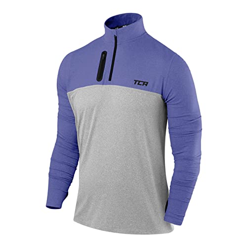 TCA Herren Fusion Pro Quickdry Langarm Lauf Shirt mit Halbem Reißverschluss - Blau/Grau, M von TCA