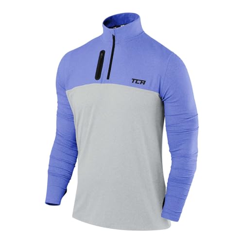 TCA Funktionsshirt Herren Langarm - Fusion Pro Quickdry Langarmshirt atmungsaktiv - Wandershirt Laufshirt mit Reißverschluss - Outdoor Longsleeve Sport Pullover - Blau/Grau, S von TCA