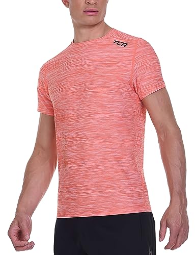 TCA Herren Galaxy Kurzarm Fitness Lauf Shirt - Orange, L von TCA