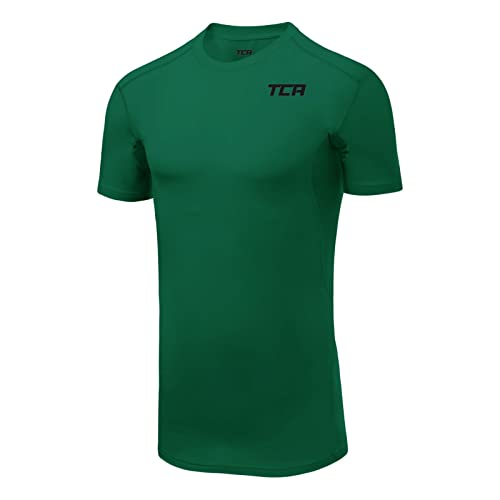 TCA Herren HyperFusion, schnelltrocknendes Sportshirt, kurzärmliges und elastisches Funktionsshirt mit Passform Kompression - Grün, S von TCA