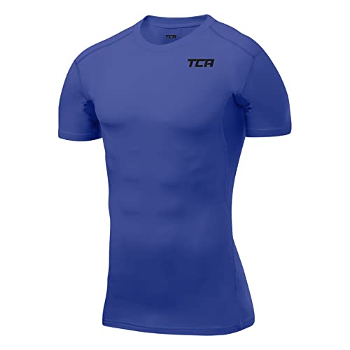 TCA Herren HyperFusion, schnelltrocknendes Sportshirt, kurzärmliges und elastisches Funktionsshirt mit Passform Kompression - Leuchtend Blau, S von TCA