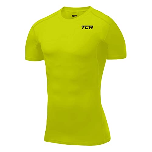 TCA Herren HyperFusion, schnelltrocknendes Sportshirt, kurzärmliges und elastisches Funktionsshirt mit Passform Kompression - Licht Grün, XL von TCA