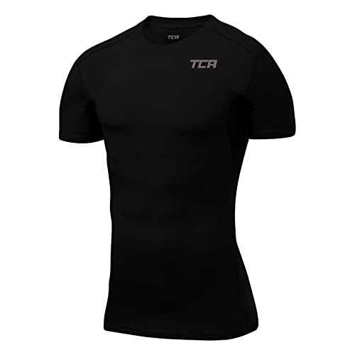 TCA Herren HyperFusion, schnelltrocknendes Sportshirt, kurzärmliges und elastisches Funktionsshirt mit Passform Kompression - Schwarz, S von TCA