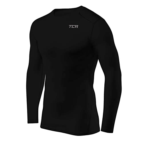 TCA Herren HyperFusion Kompressionsshirt Atmungsaktiv Langarm Funktionsshirts Schnell Trocknend Sportshirt Laufshirt - Schwarz, L von TCA