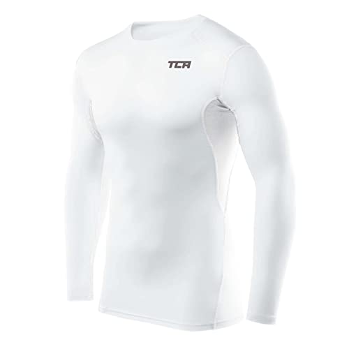 TCA Herren HyperFusion Kompressionsshirt Atmungsaktiv Langarm Funktionsshirts Schnell Trocknend Sportshirt Laufshirt - Weiss, L von TCA