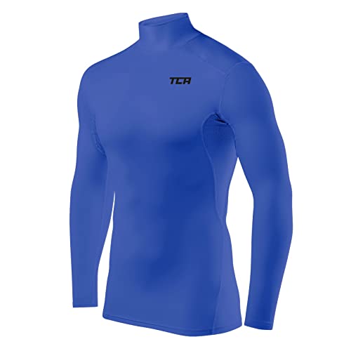 TCA Herren HyperFusion Kompressionsshirt Atmungsaktiv Langarm Funktionsshirts Schnell Trocknend Sportshirt Laufshirt - Mock Neck - Leuchtend Blau, L von TCA