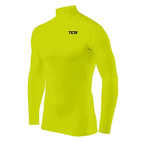 TCA Herren HyperFusion Kompressionsshirt Atmungsaktiv Langarm Funktionsshirts Schnell Trocknend Sportshirt Laufshirt - Mock Neck - Licht Grün, L von TCA