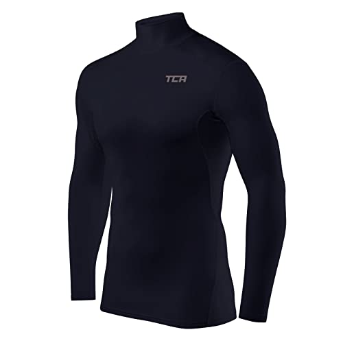 TCA Herren HyperFusion Kompressionsshirt Atmungsaktiv Langarm Funktionsshirts Schnell Trocknend Sportshirt Laufshirt - Mock Neck - Dunkelblau, L von TCA