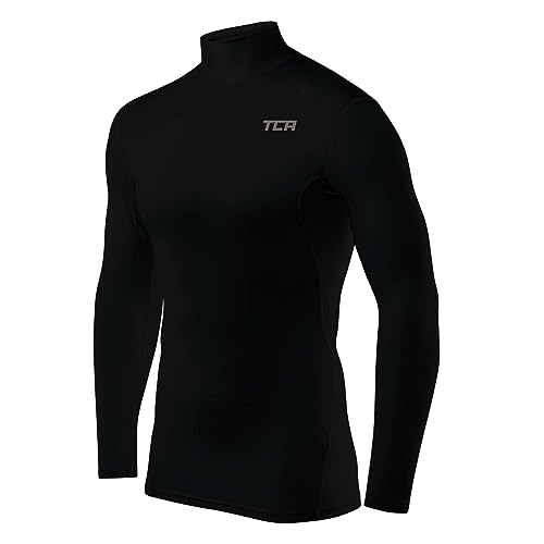 TCA Herren HyperFusion Kompressionsshirt Atmungsaktiv Langarm Funktionsshirts Schnell Trocknend Sportshirt Laufshirt - Mock Neck - Schwarz, L von TCA