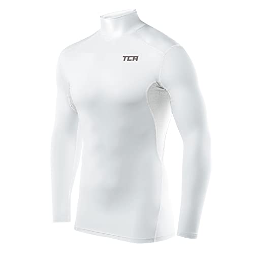 TCA Herren HyperFusion Kompressionsshirt Atmungsaktiv Langarm Funktionsshirts Schnell Trocknend Sportshirt Laufshirt - Mock Neck - Weiss, XXL von TCA