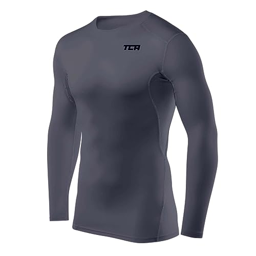 TCA Herren HyperFusion Kompressionsshirt Atmungsaktiv Langarm Funktionsshirts Schnell Trocknend Sportshirt Laufshirt - Dunkelgrau, L von TCA