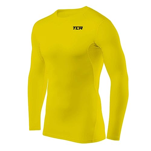 TCA Herren HyperFusion Kompressionsshirt Atmungsaktiv Langarm Funktionsshirts Schnell Trocknend Sportshirt Laufshirt - Gelb, L von TCA