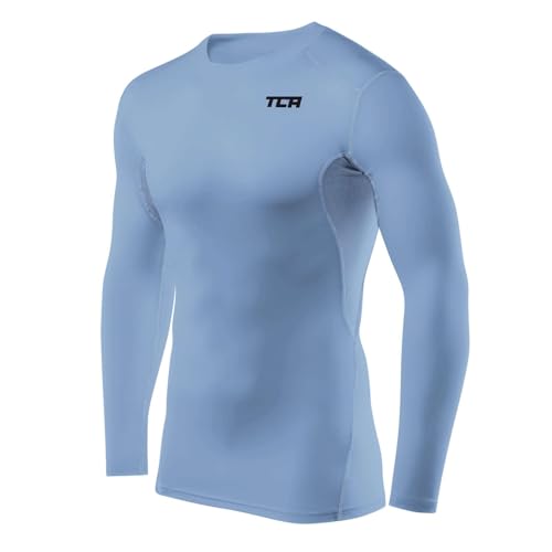 TCA Herren HyperFusion Kompressionsshirt Atmungsaktiv Langarm Funktionsshirts Schnell Trocknend Sportshirt Laufshirt - Hellblau, L von TCA