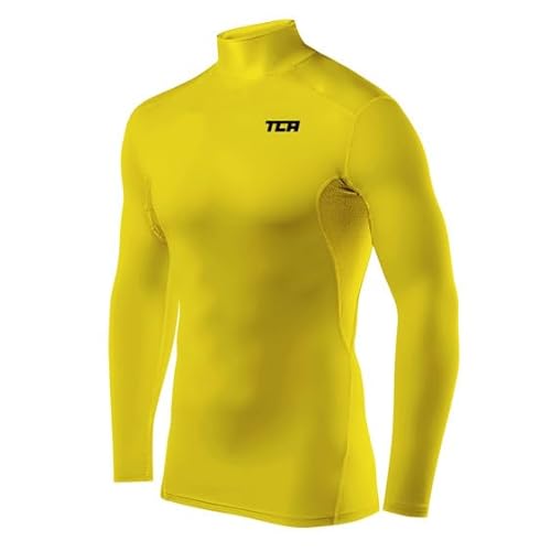 TCA Herren HyperFusion Kompressionsshirt Atmungsaktiv Langarm Funktionsshirts Schnell Trocknend Sportshirt Laufshirt - Mock Neck - Gelb, M von TCA