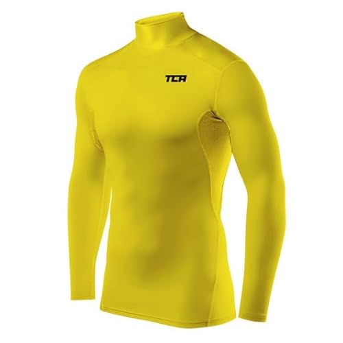 TCA Herren HyperFusion Kompressionsshirt Atmungsaktiv Langarm Funktionsshirts Schnell Trocknend Sportshirt Laufshirt - Mock Neck - Gelb, XL von TCA