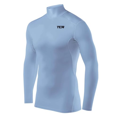 TCA Herren HyperFusion Kompressionsshirt Atmungsaktiv Langarm Funktionsshirts Schnell Trocknend Sportshirt Laufshirt - Mock Neck - Hellblau, M von TCA