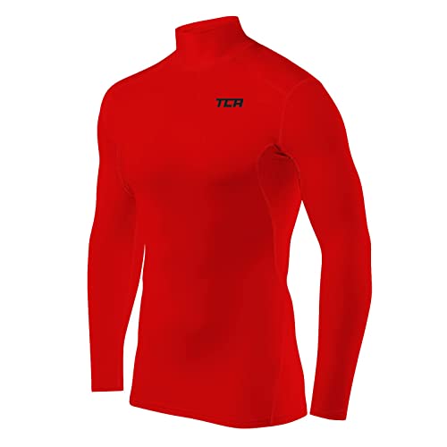 TCA Herren HyperFusion Kompressionsshirt Atmungsaktiv Langarm Funktionsshirts Schnell Trocknend Sportshirt Laufshirt - Mock Neck - Rot, L von TCA