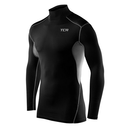 TCA Herren HyperFusion Kompressionsshirt Atmungsaktiv Langarm Funktionsshirts Schnell Trocknend Sportshirt Laufshirt - Mock Neck - Schwarz/Hellgrau, L von TCA