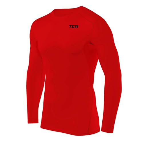 TCA Herren HyperFusion Kompressionsshirt Atmungsaktiv Langarm Funktionsshirts Schnell Trocknend Sportshirt Laufshirt - Rot, XXL von TCA