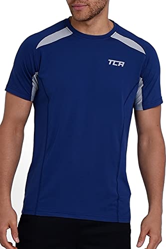 TCA Herren Kurzarm Quickdry Performance Sport und Gym Oberteil - Blau, L von TCA