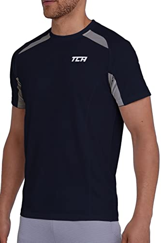 TCA Herren Kurzarm Quickdry Performance Sport und Gym Oberteil - Dunkelblau, M von TCA