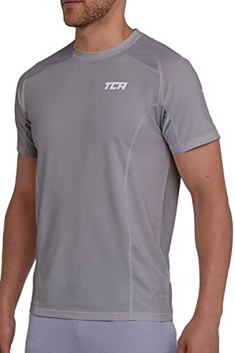 TCA Herren Kurzarm Quickdry Performance Sport und Gym Oberteil - Hellgrau, XL von TCA