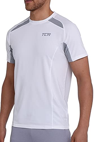 TCA Herren Kurzarm Quickdry Performance Sport und Gym Oberteil - Weiss, L von TCA