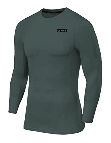 TCA Herren Langarm Kompressionsshirt mit Thermo Funktion - Dunkelgrün, L von TCA