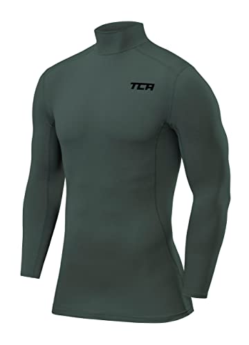 TCA Herren Pro Performance Kompression Langarm Thermo Oberteil mit Stehkragen - Dunkelgrün, S von TCA