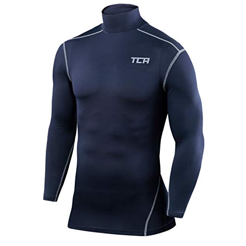 TCA Herren Pro Performance Kompression Langarm Thermo Oberteil mit Stehkragen - Dunkelblau (Alt), XXL von TCA