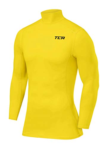 TCA Herren Pro Performance Kompression Langarm Thermo Oberteil mit Stehkragen - Gelb, M von TCA