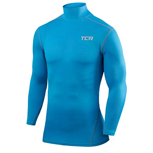 TCA Herren Pro Performance Kompression Langarm Thermo Oberteil mit Stehkragen - Himmelblau, L von TCA