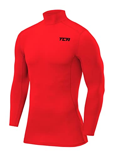 TCA Herren Pro Performance Kompression Langarm Thermo Oberteil mit Stehkragen - Rot, XL von TCA