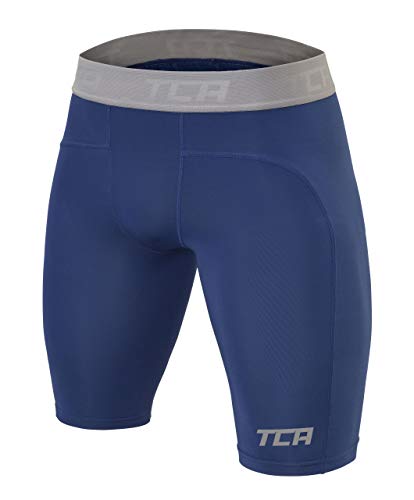 TCA Herren Pro Performance Kompressionsshorts, Schnelltrocknendes Baselayer Unterhose Tights Kurz Hose Laufunterwäsche - Blau, L von TCA