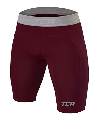 TCA Herren Pro Performance Kompressionsshorts, Schnelltrocknendes Baselayer Unterhose Tights Kurz Hose Laufunterwäsche - Cabernet, L von TCA