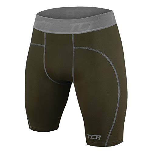 TCA Herren Pro Performance Kompressionsshorts, Schnelltrocknendes Baselayer Unterhose Tights Kurz Hose Laufunterwäsche - Dunkelgrün, L von TCA