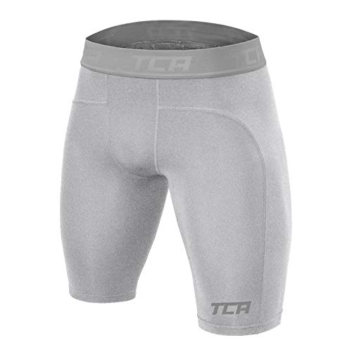 TCA Herren Pro Performance Kompressionsshorts, Schnelltrocknendes Baselayer Unterhose Tights Kurz Hose Laufunterwäsche - Grau, L von TCA