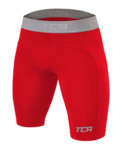 TCA Herren Pro Performance Kompressionsshorts, Schnelltrocknendes Baselayer Unterhose Tights Kurz Hose Laufunterwäsche - Rot, L von TCA